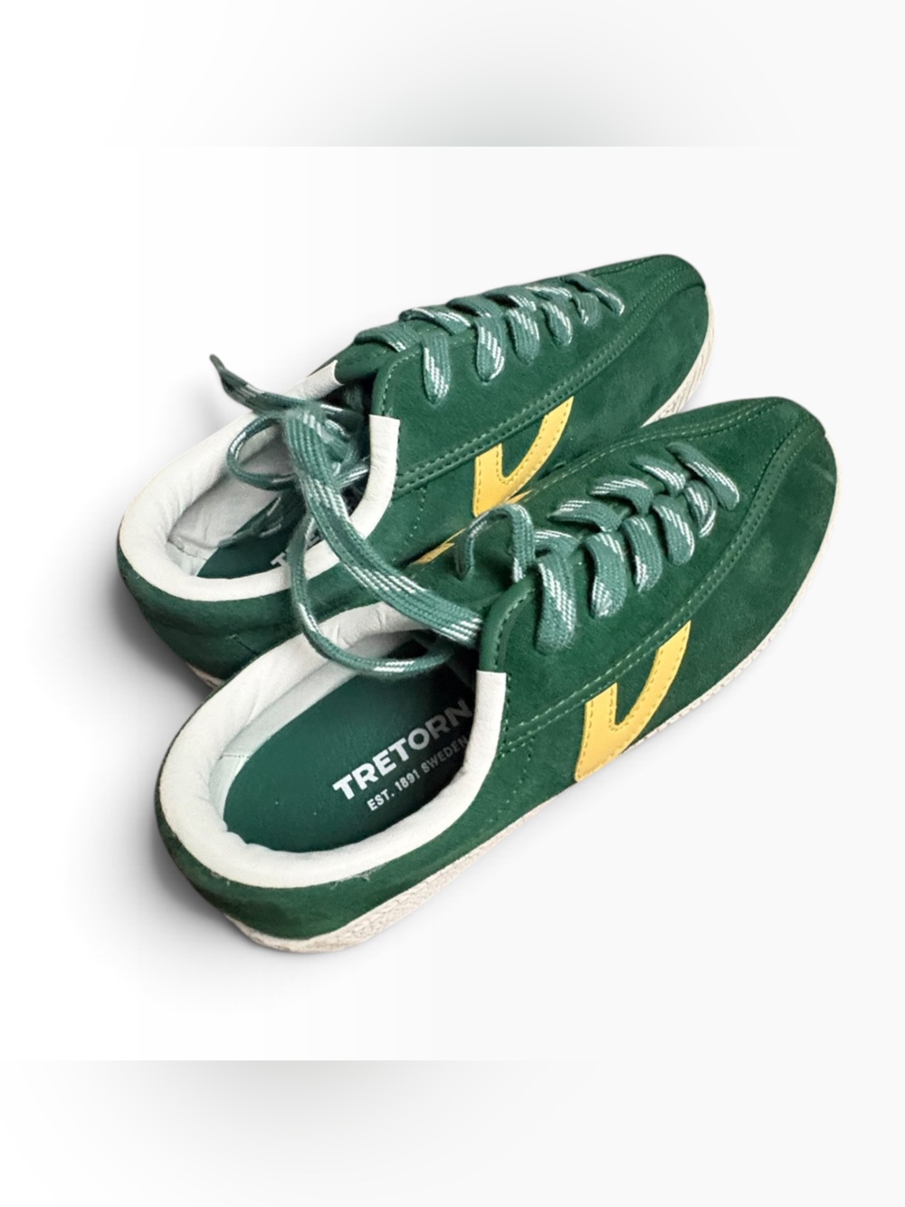 Tretorn Green Suede Sneakers with Yellow Accent